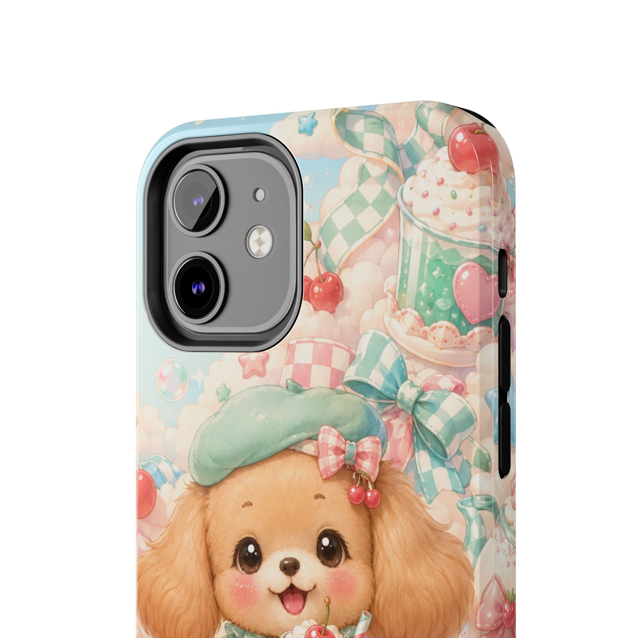 Cute Puppy Phone Case — Kawaii Dog with Milkshake Tough Protective Cover