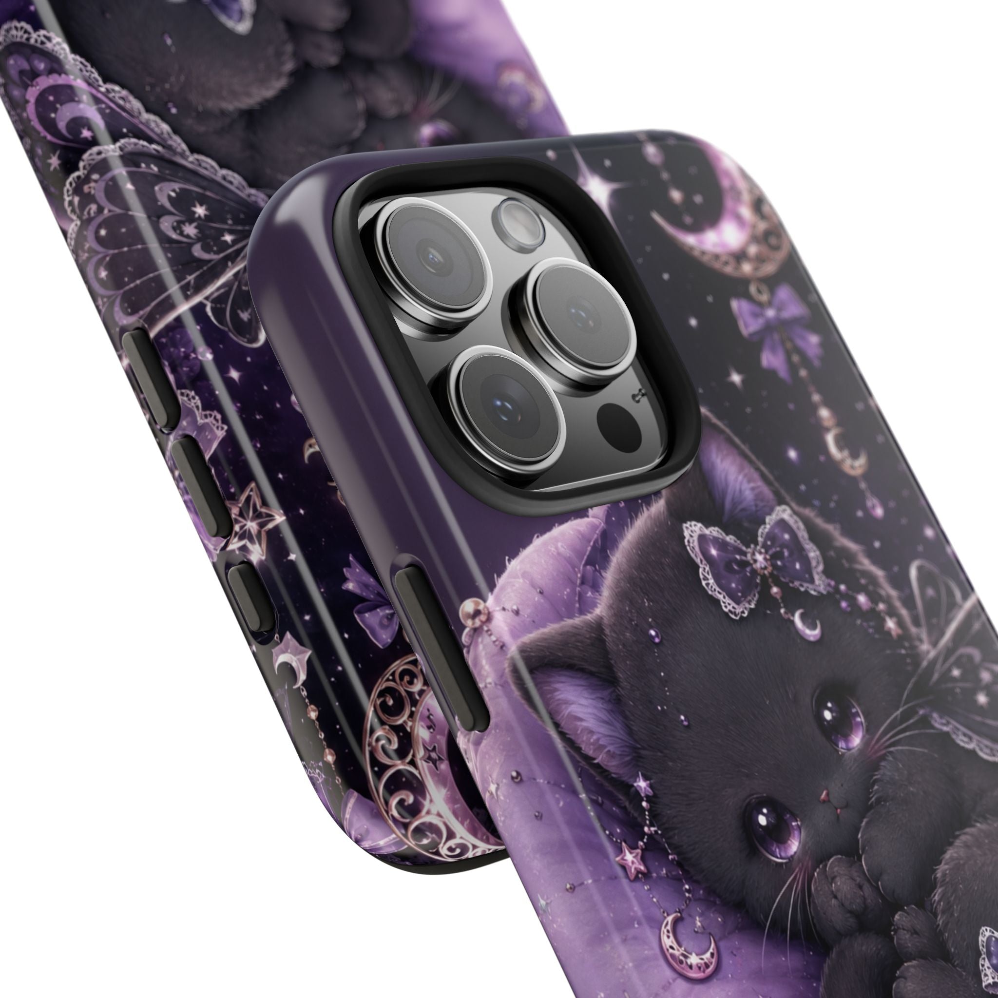 Cute Black Kitty Moon Tough Phone Case — Purple Fantasy Cat Protective Cover