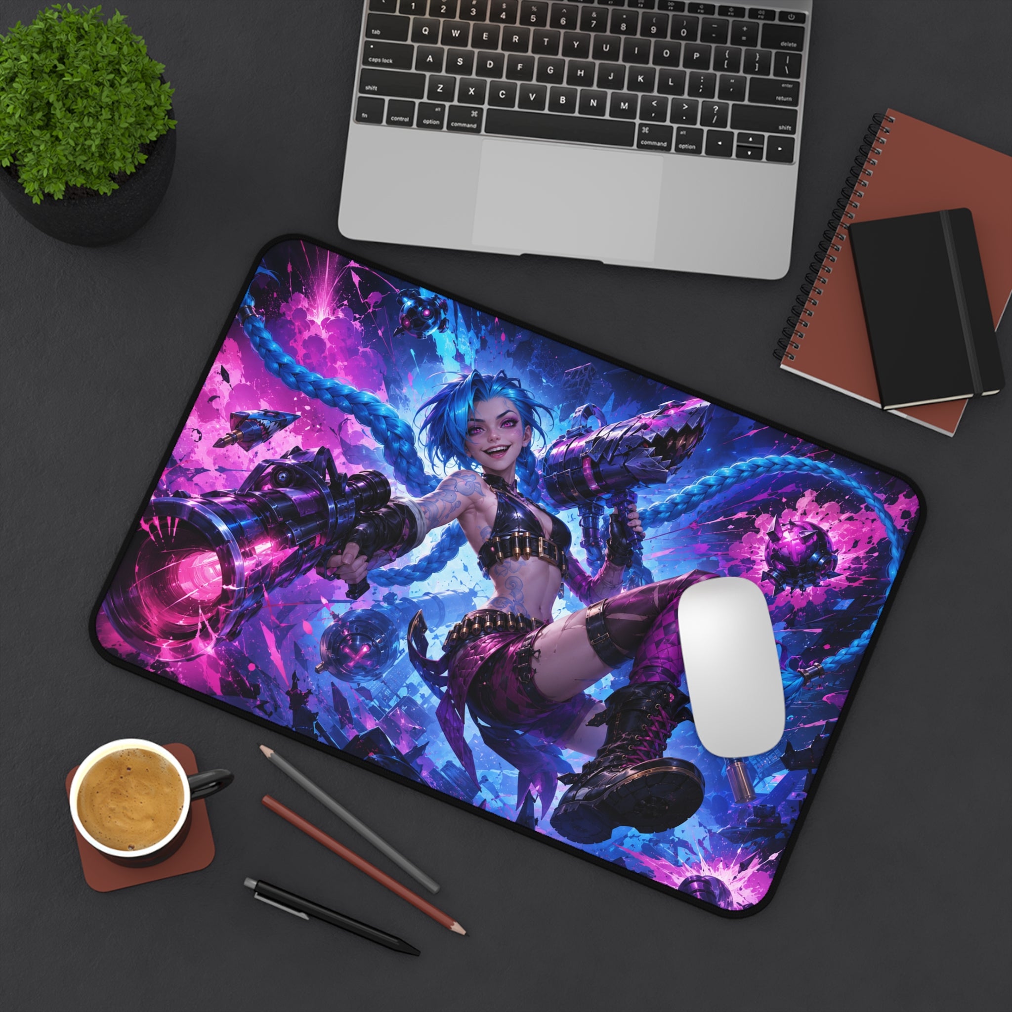 Jinx Neon Riot Desk Mat — Cyberpunk Gaming Mouse Pad