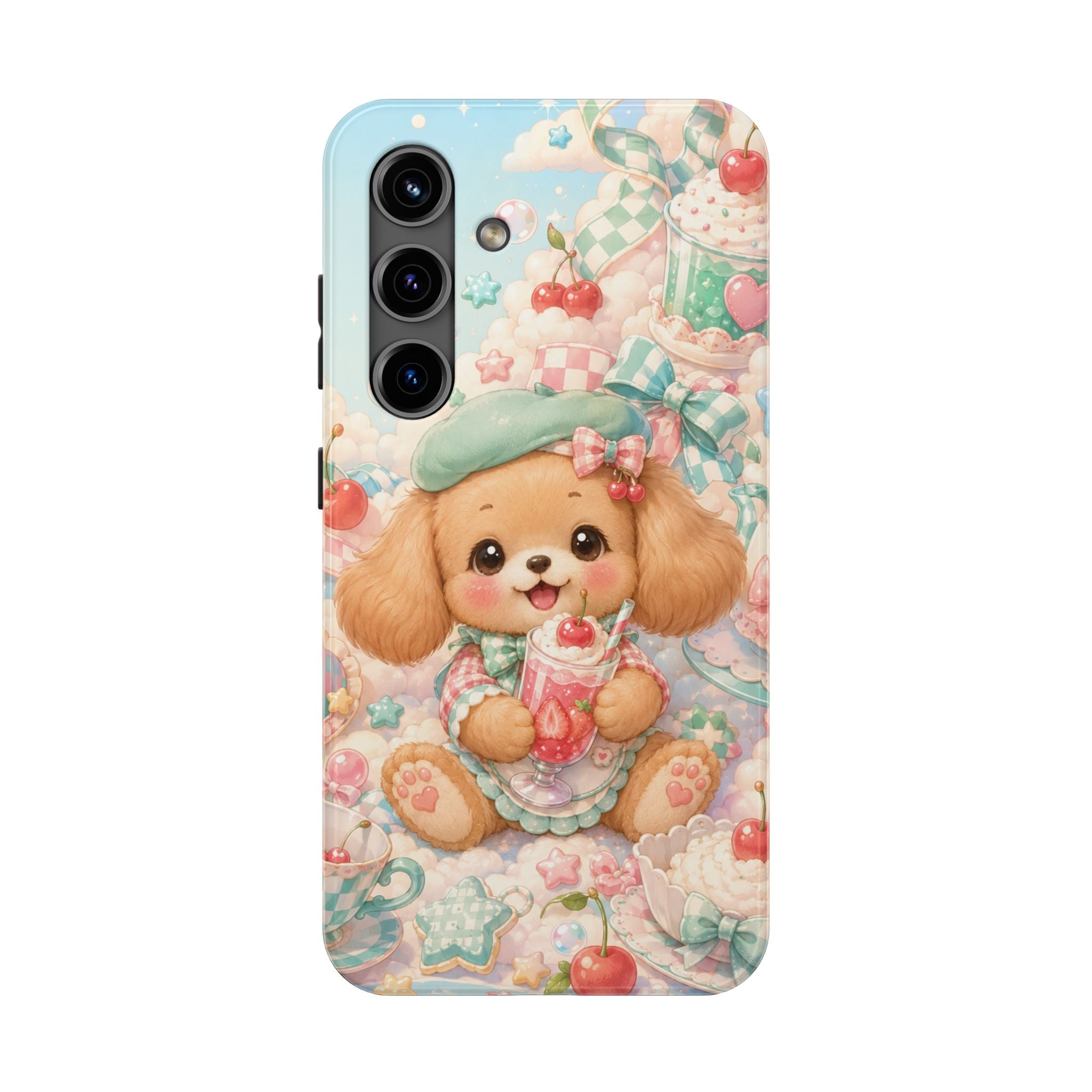 Cute Puppy Phone Case — Kawaii Dog with Milkshake Tough Protective Cover