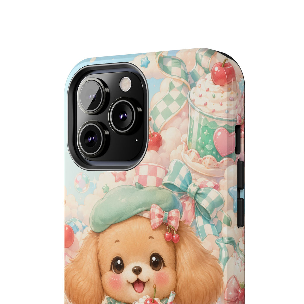 Cute Puppy Phone Case — Kawaii Dog with Milkshake Tough Protective Cover