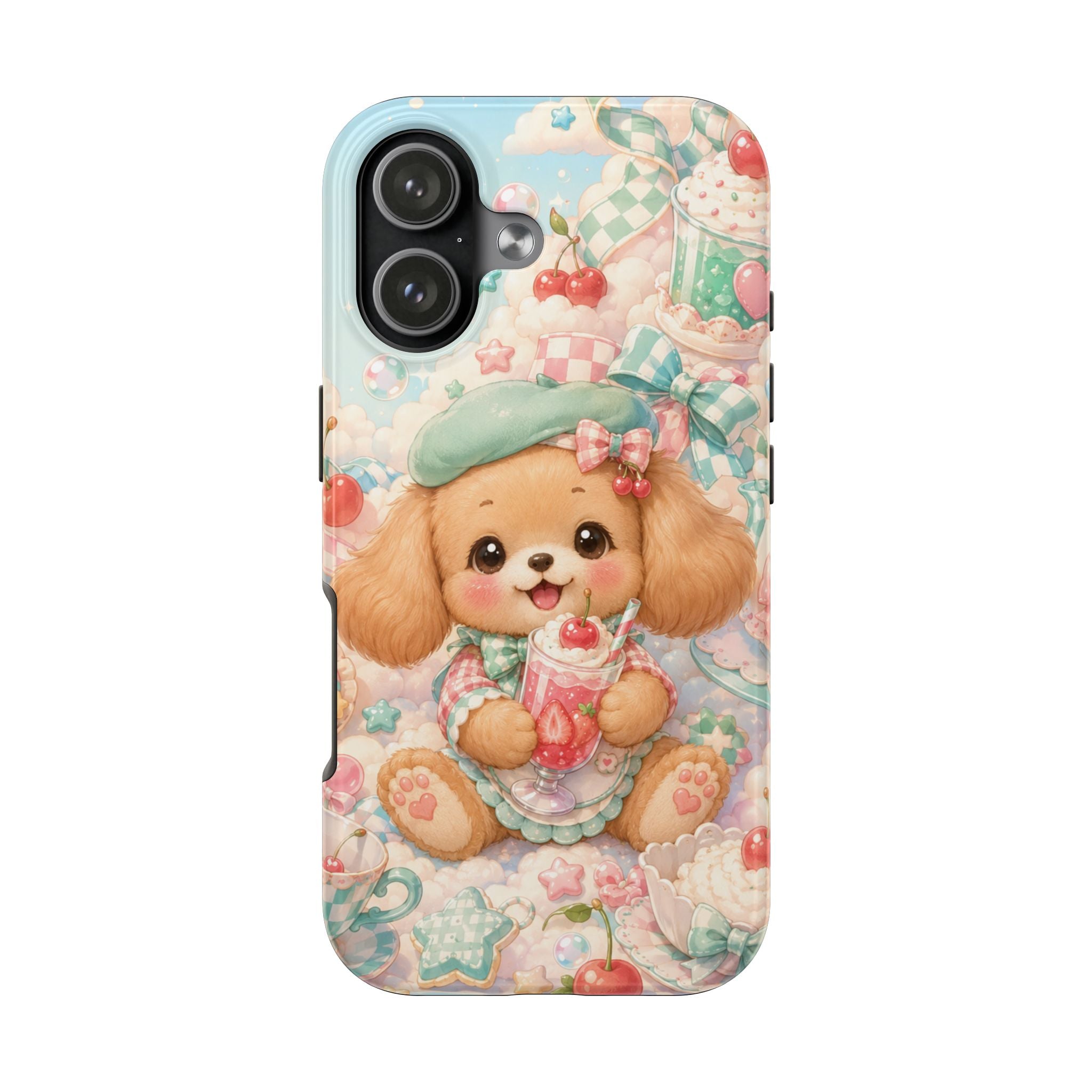 Cute Puppy Phone Case — Kawaii Dog with Milkshake Tough Protective Cover
