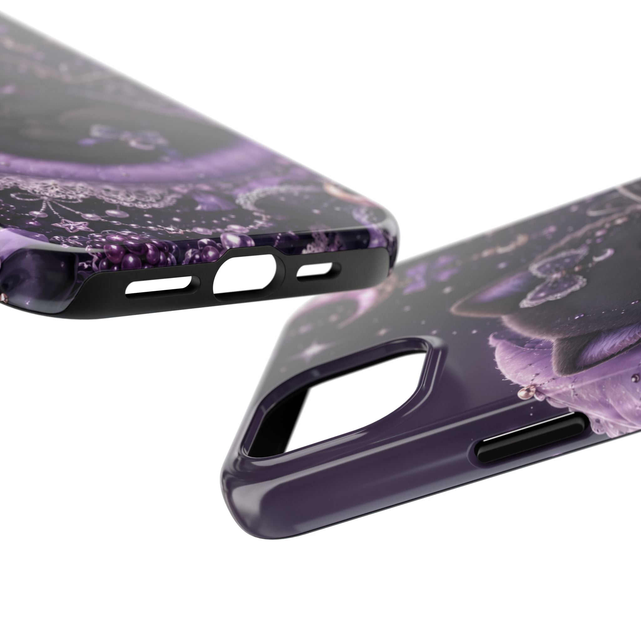 Cute Black Kitty Moon Tough Phone Case — Purple Fantasy Cat Protective Cover