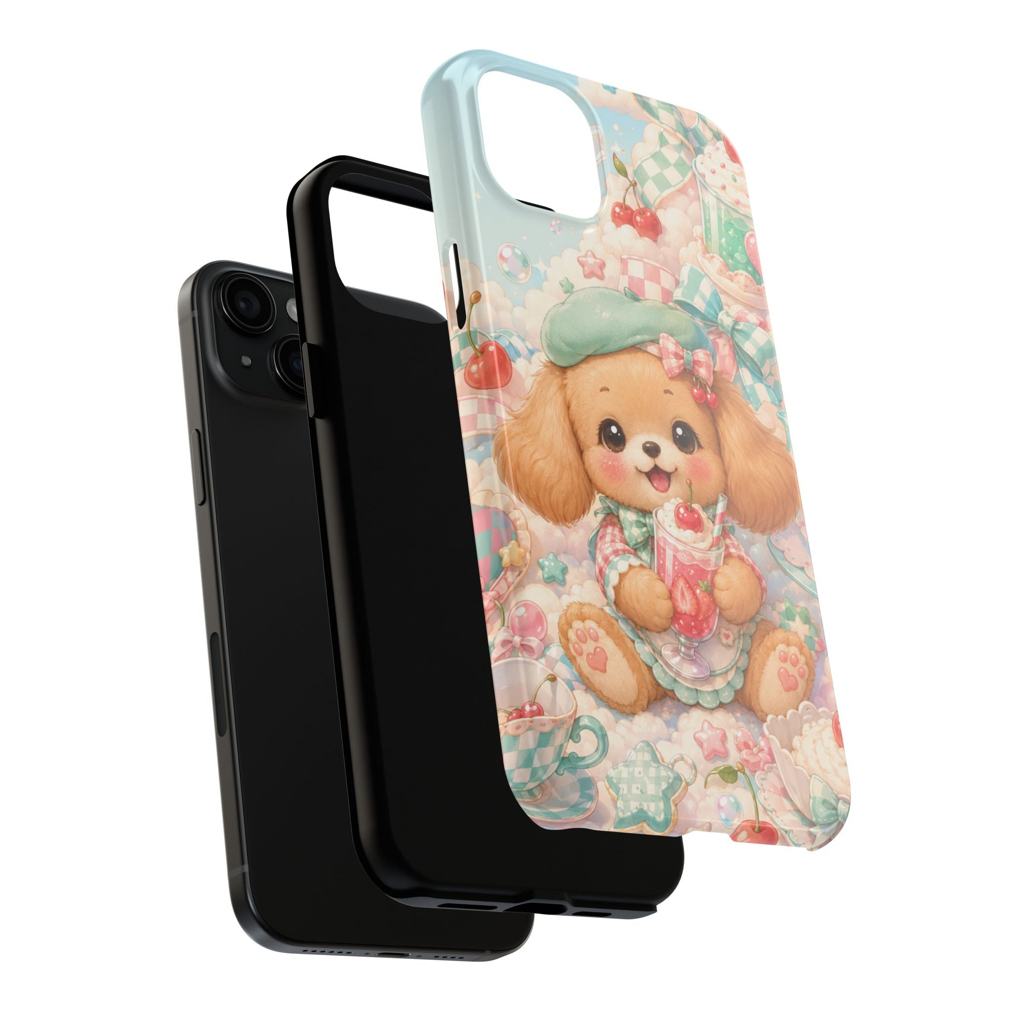 Cute Puppy Phone Case — Kawaii Dog with Milkshake Tough Protective Cover