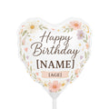 Custom Floral Happy Birthday Name Age Heart Balloon | 6"