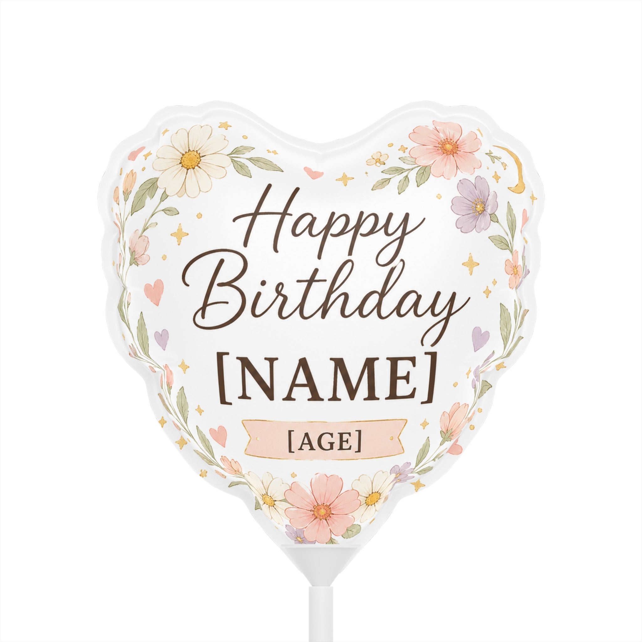 Custom Floral Happy Birthday Name Age Heart Balloon | 6"