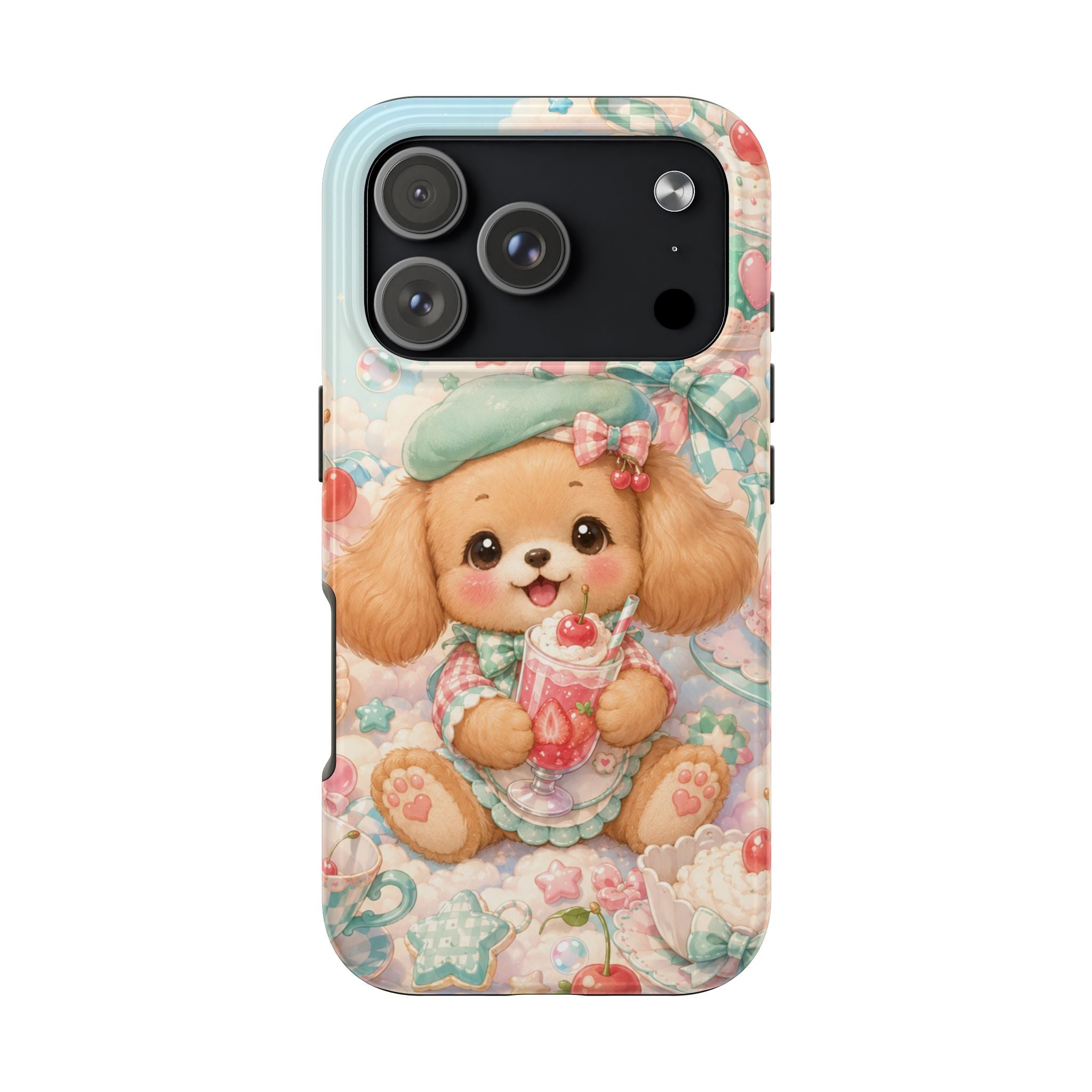 Cute Puppy Phone Case — Kawaii Dog with Milkshake Tough Protective Cover