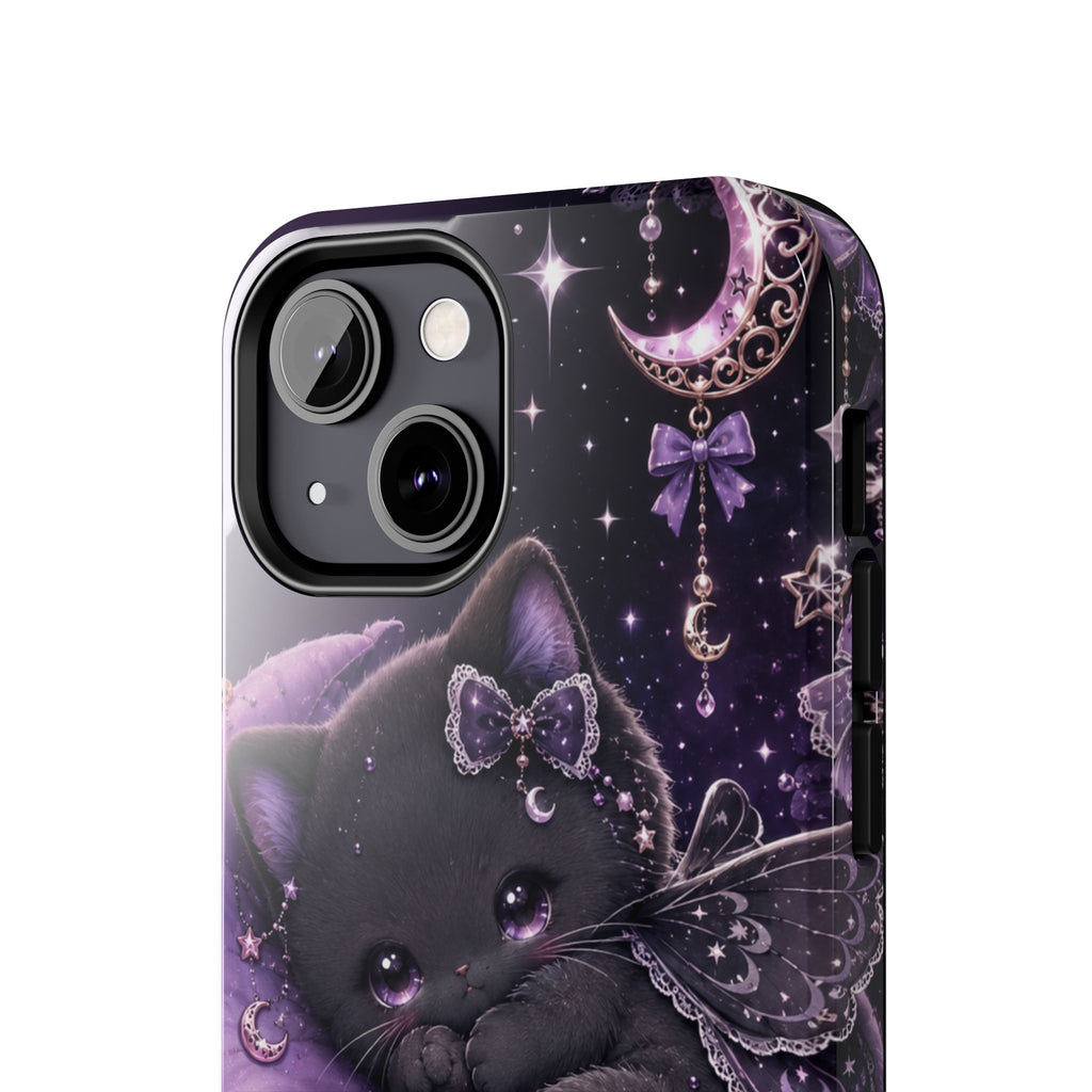 Cute Black Kitty Moon Tough Phone Case — Purple Fantasy Cat Protective Cover