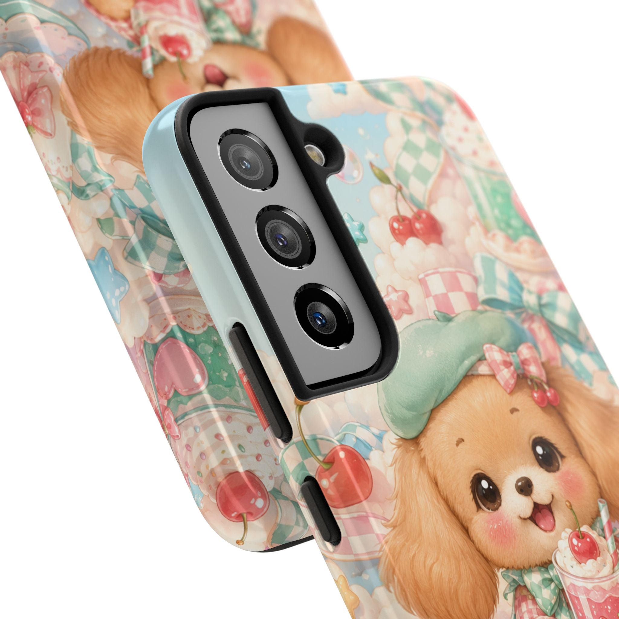 Cute Puppy Phone Case — Kawaii Dog with Milkshake Tough Protective Cover
