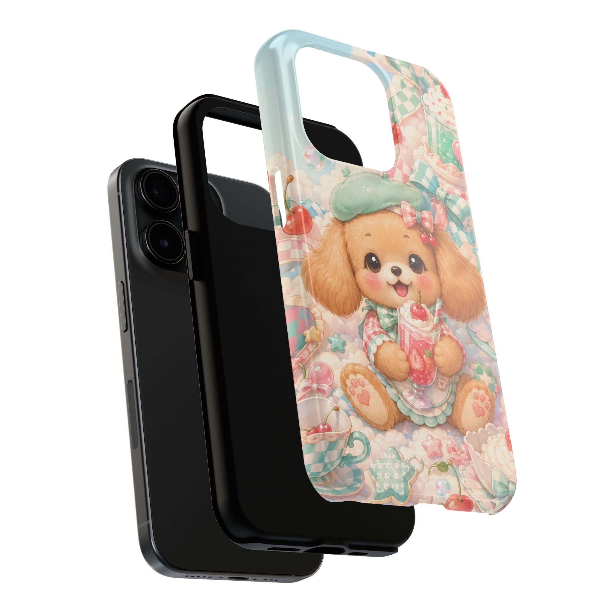 Cute Puppy Phone Case — Kawaii Dog with Milkshake Tough Protective Cover