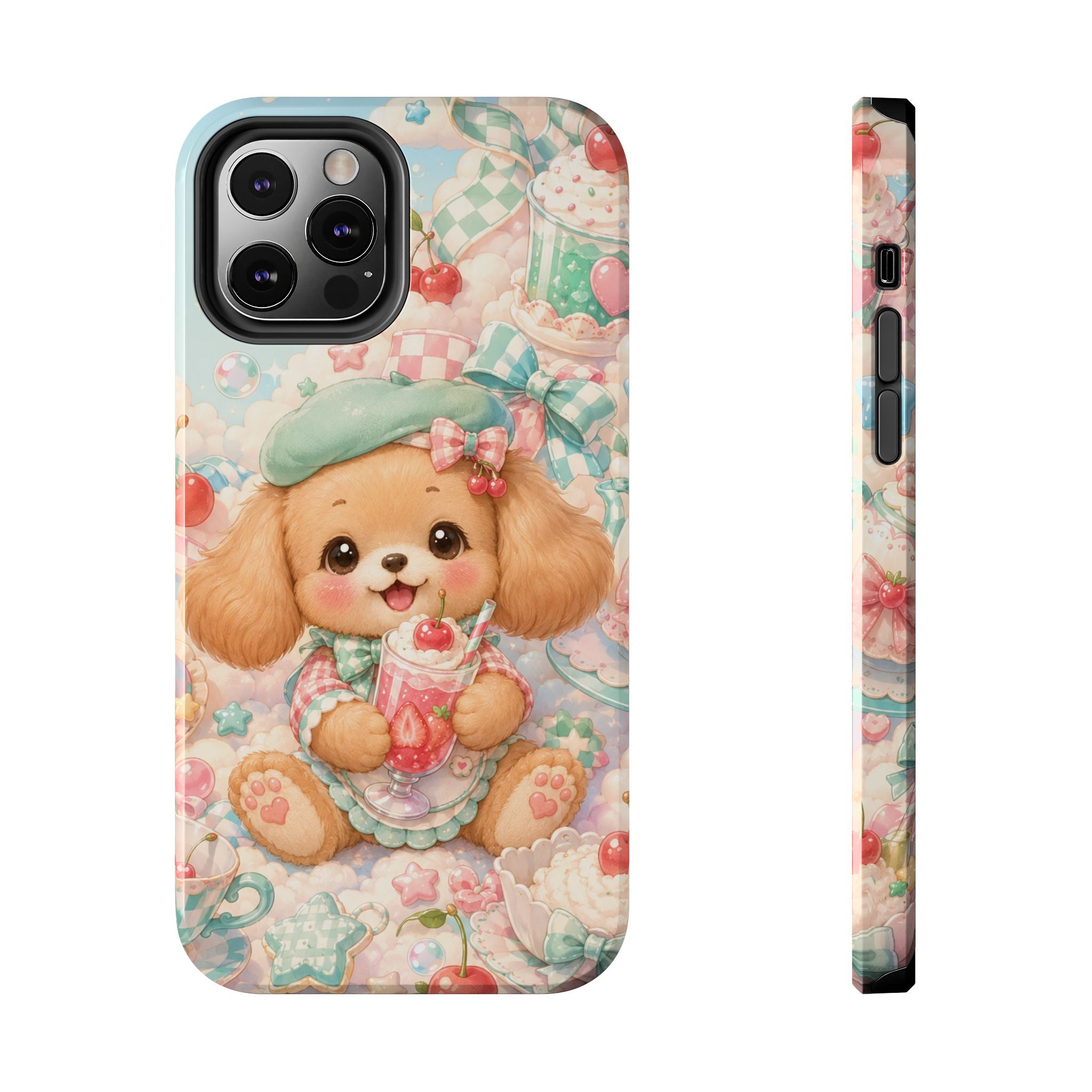 Cute Puppy Phone Case — Kawaii Dog with Milkshake Tough Protective Cover