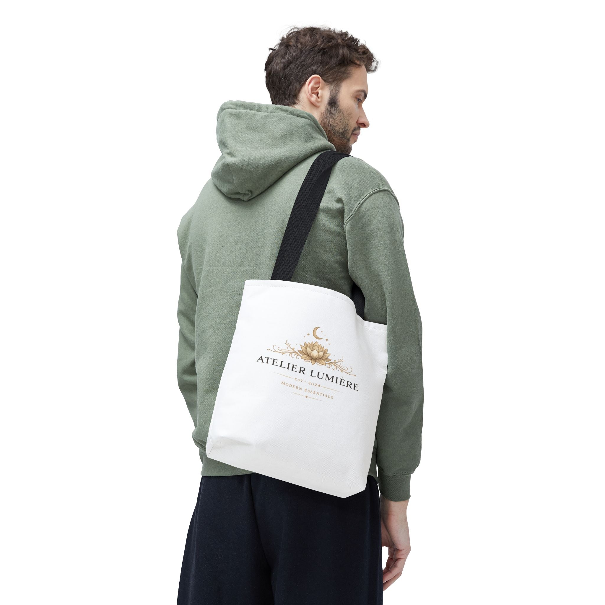 Atelier Lumière lotus logo Tote Bag | boho celestial moon design