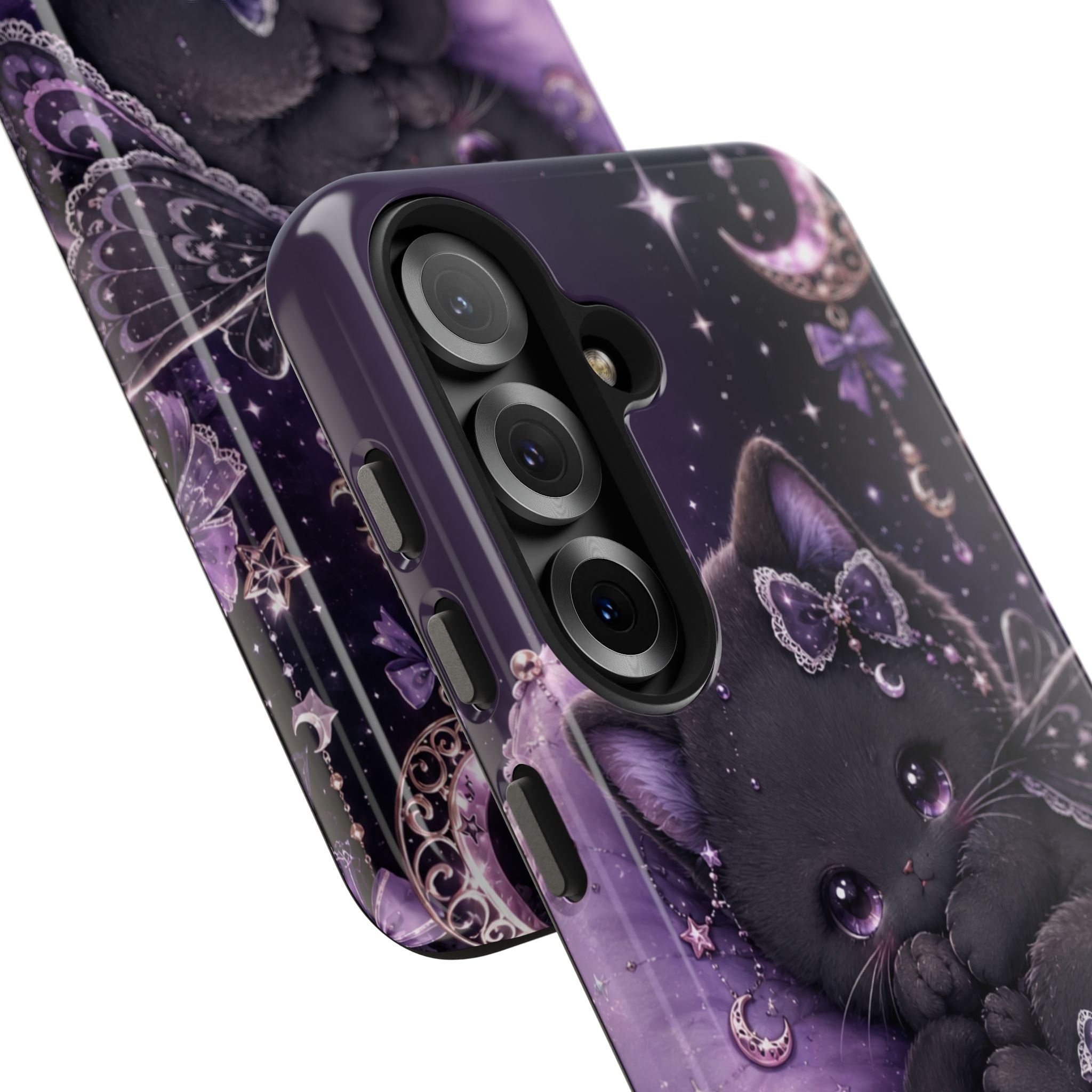 Cute Black Kitty Moon Tough Phone Case — Purple Fantasy Cat Protective Cover