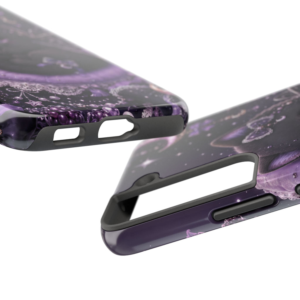 Cute Black Kitty Moon Tough Phone Case — Purple Fantasy Cat Protective Cover