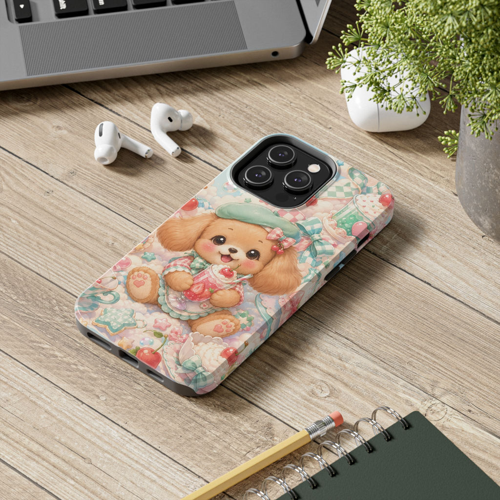Cute Puppy Phone Case — Kawaii Dog with Milkshake Tough Protective Cover