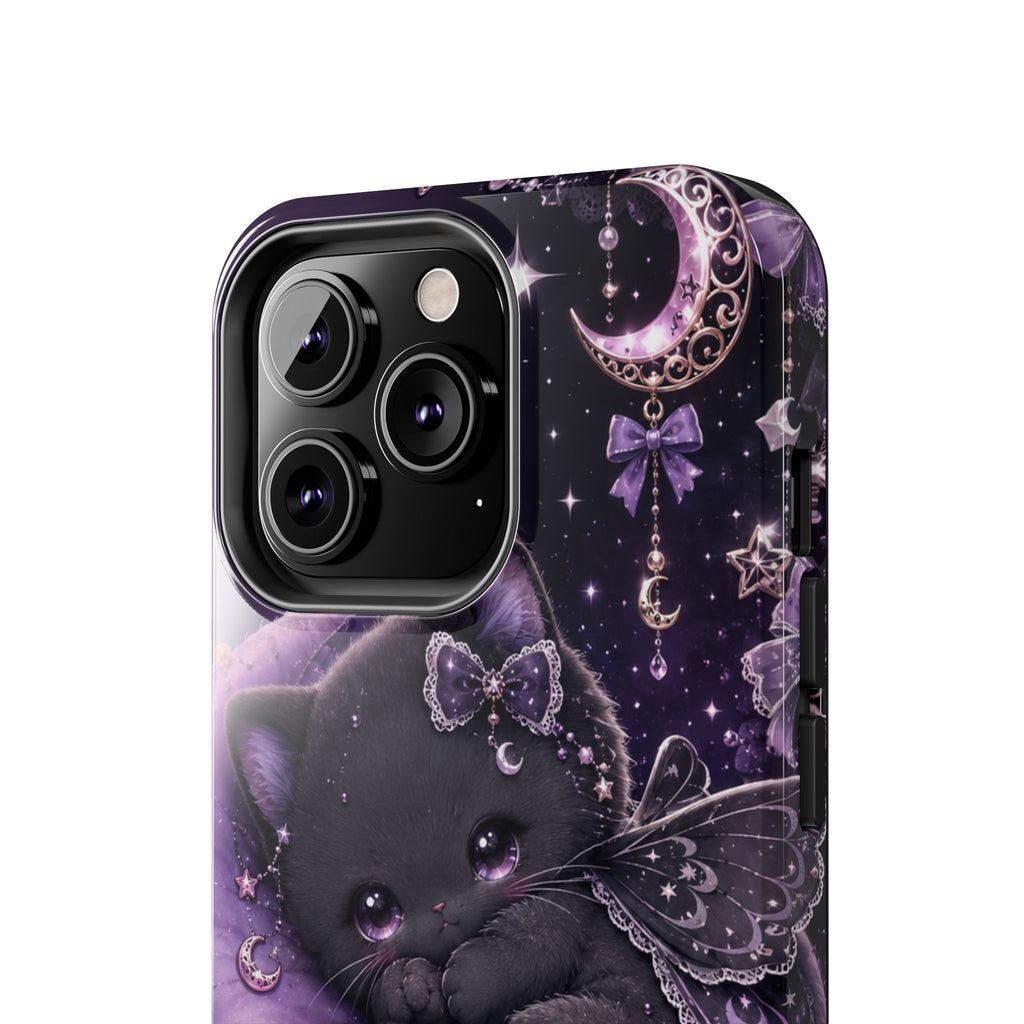 Cute Black Kitty Moon Tough Phone Case — Purple Fantasy Cat Protective Cover