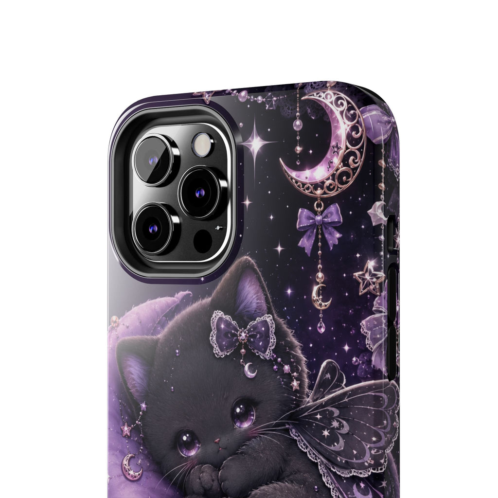 Cute Black Kitty Moon Tough Phone Case — Purple Fantasy Cat Protective Cover