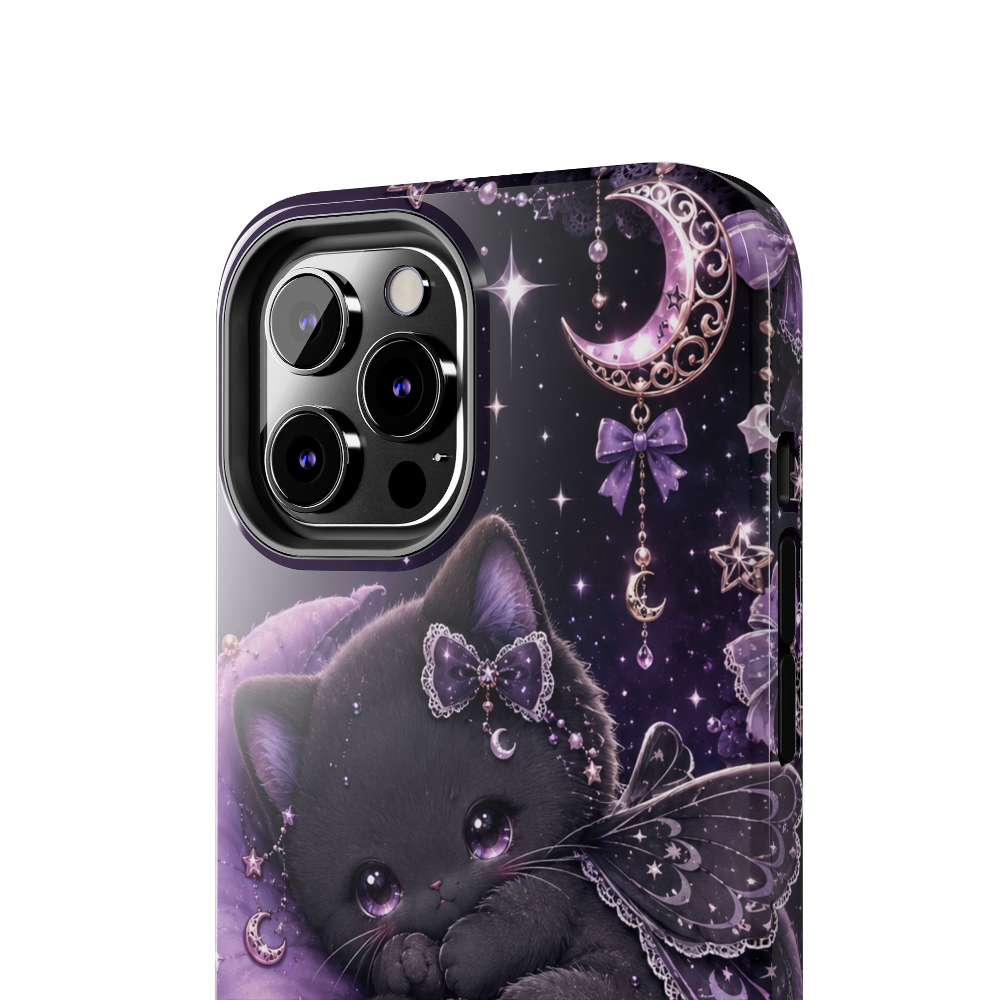 Cute Black Kitty Moon Tough Phone Case — Purple Fantasy Cat Protective Cover