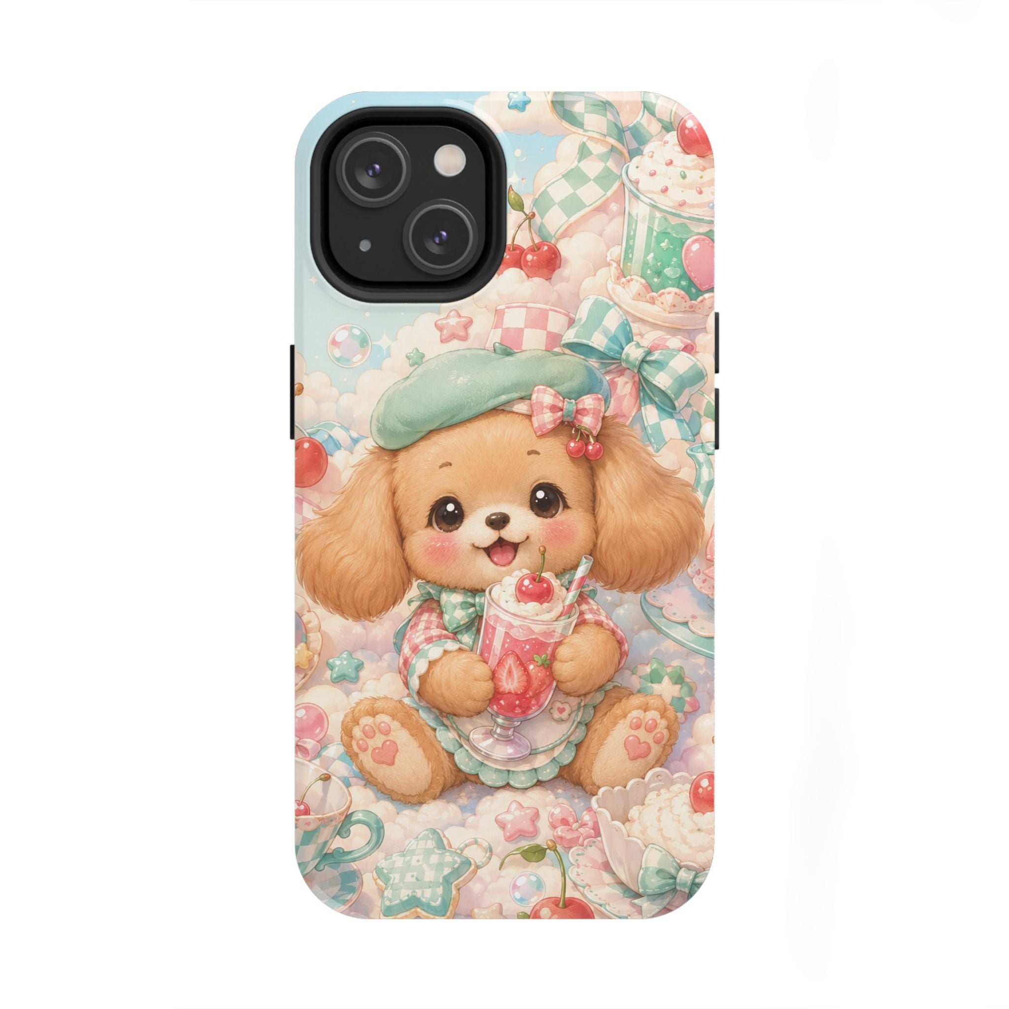 Cute Puppy Phone Case — Kawaii Dog with Milkshake Tough Protective Cover