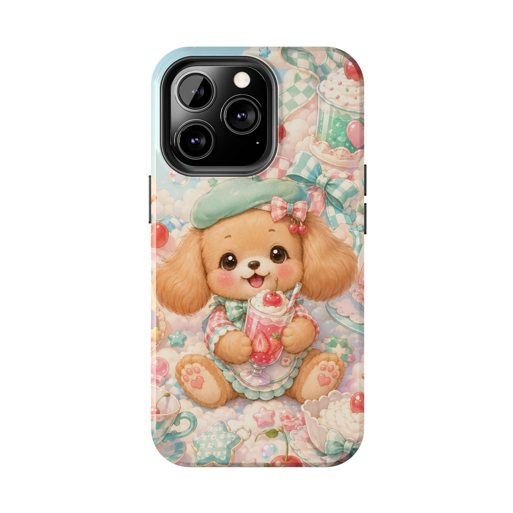 Cute Puppy Phone Case — Kawaii Dog with Milkshake Tough Protective Cover