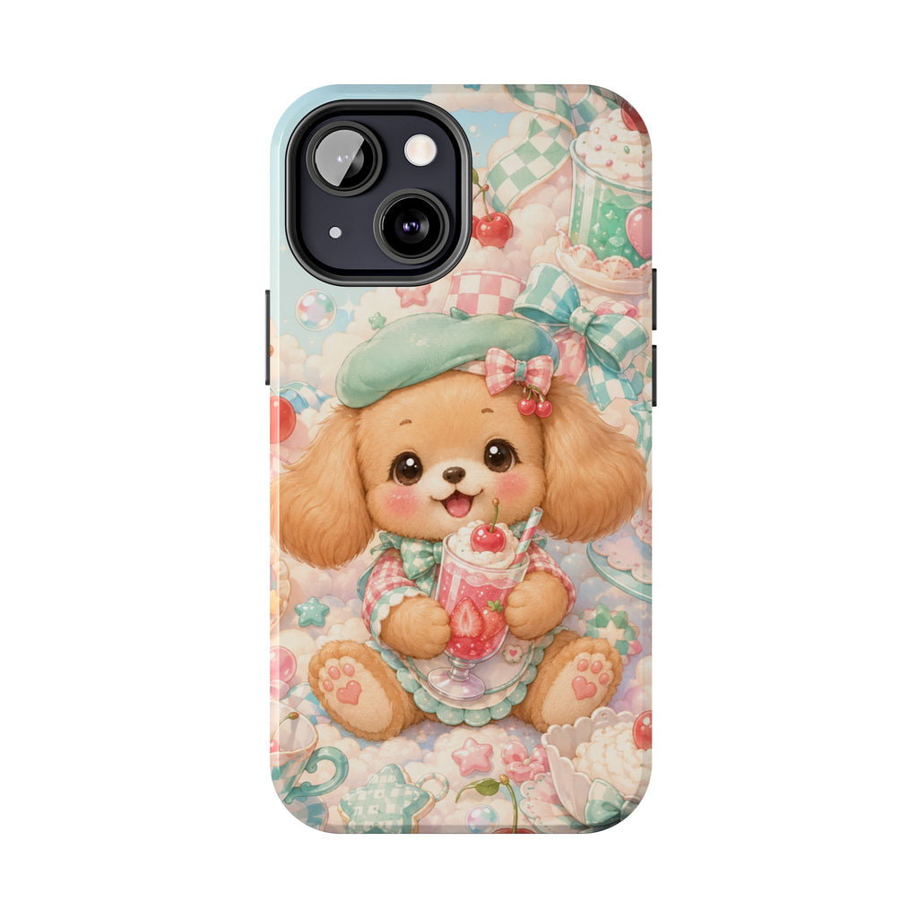 Cute Puppy Phone Case — Kawaii Dog with Milkshake Tough Protective Cover