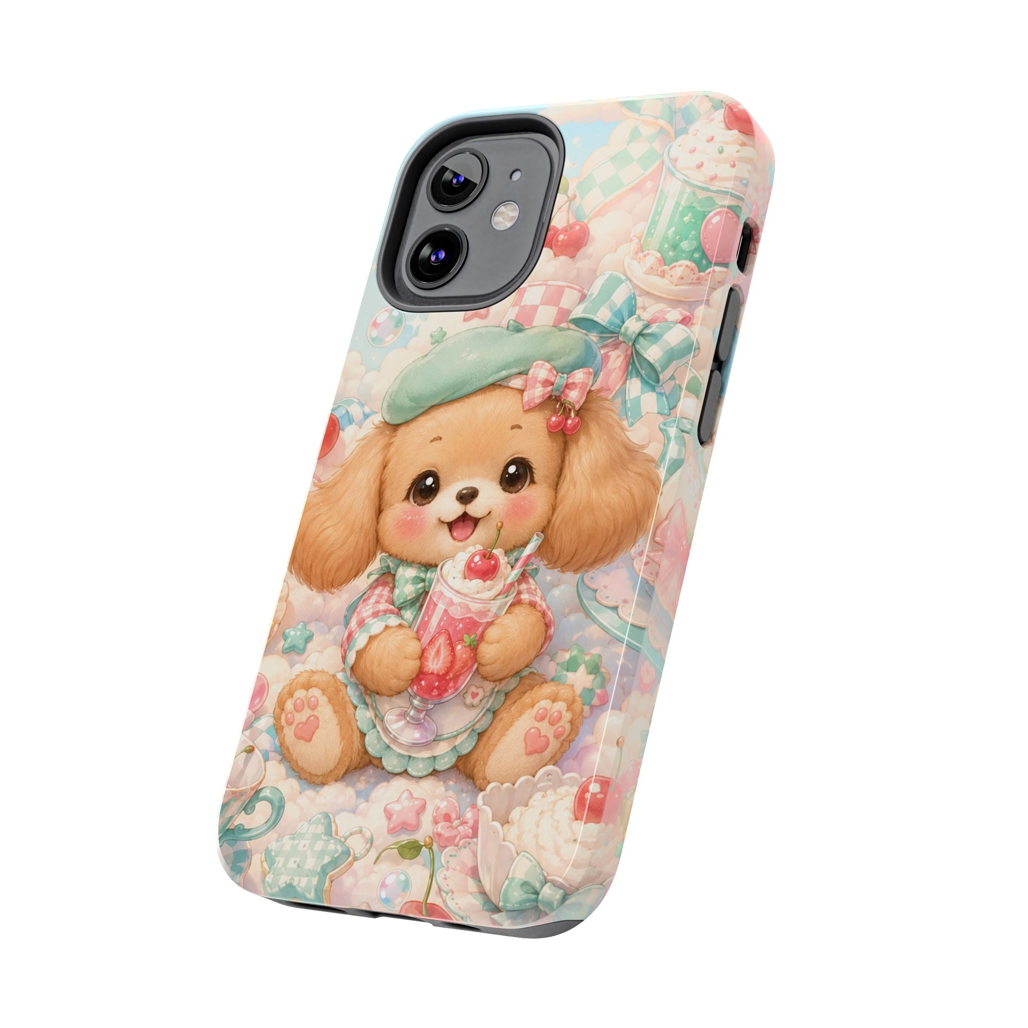Cute Puppy Phone Case — Kawaii Dog with Milkshake Tough Protective Cover