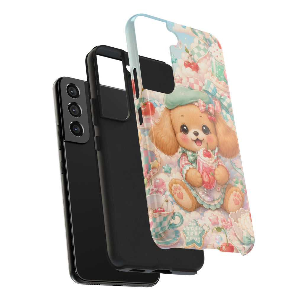 Cute Puppy Phone Case — Kawaii Dog with Milkshake Tough Protective Cover