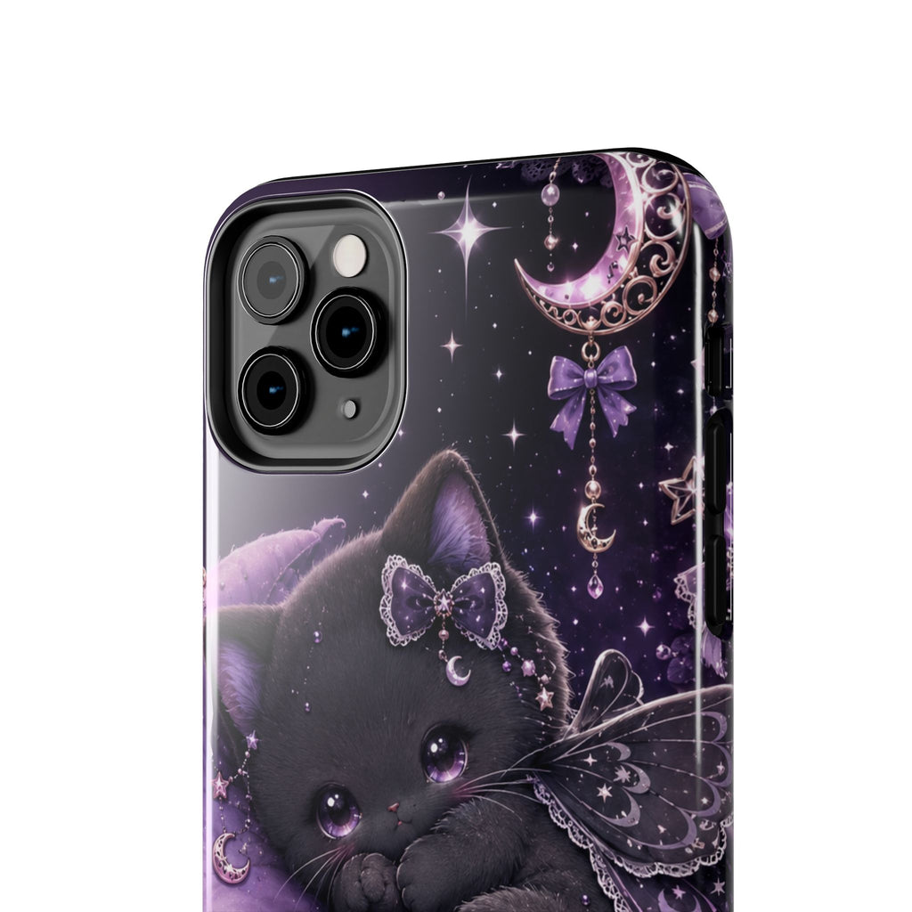 Cute Black Kitty Moon Tough Phone Case — Purple Fantasy Cat Protective Cover