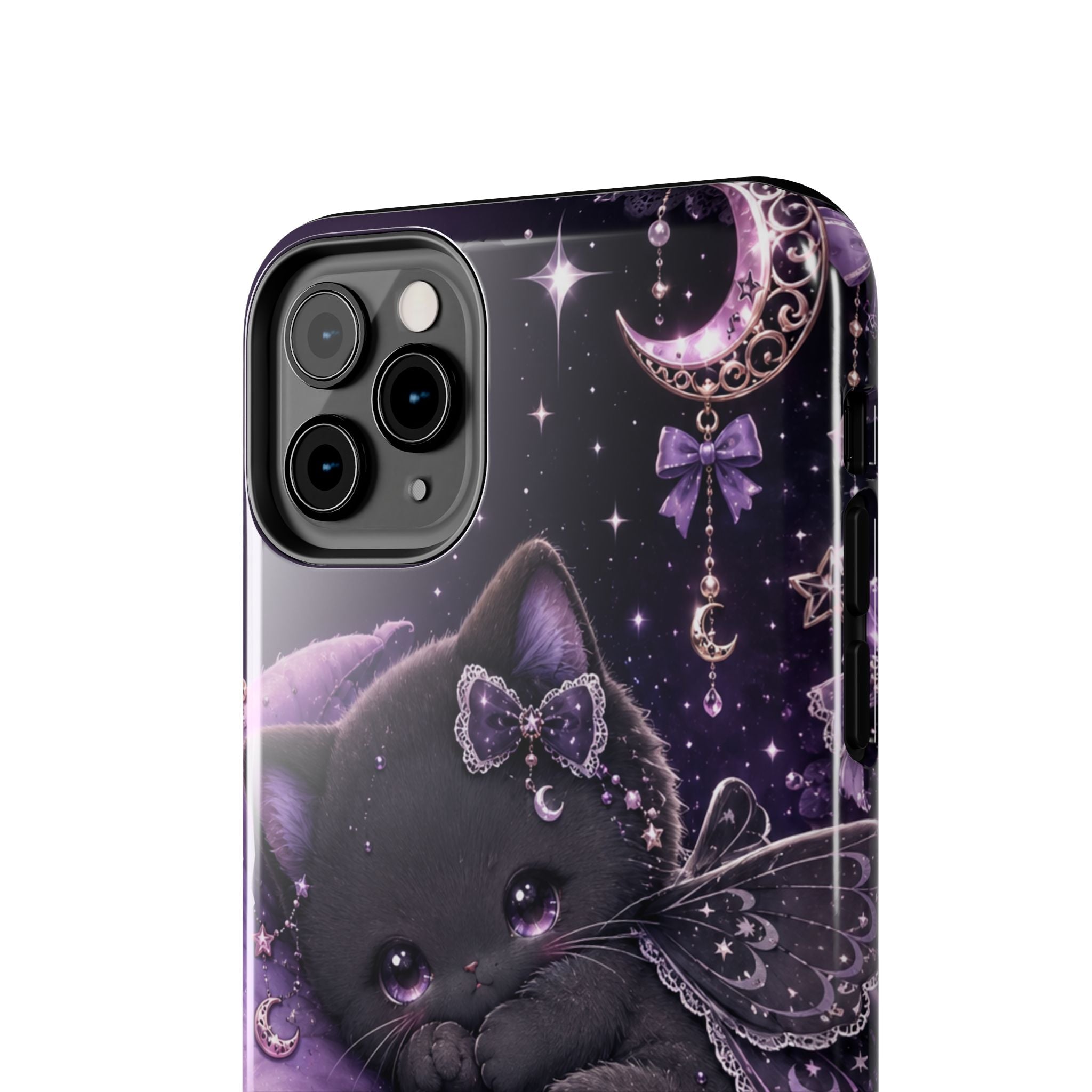 Cute Black Kitty Moon Tough Phone Case — Purple Fantasy Cat Protective Cover