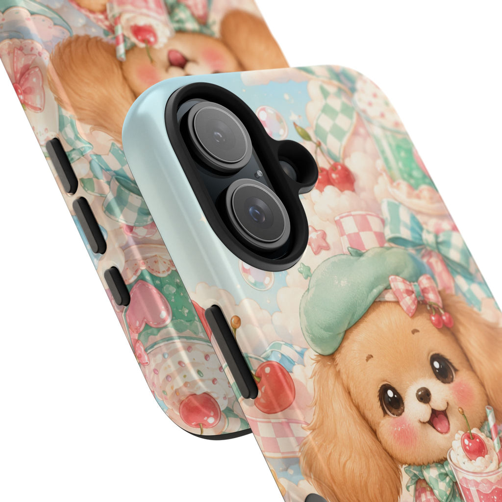 Cute Puppy Phone Case — Kawaii Dog with Milkshake Tough Protective Cover