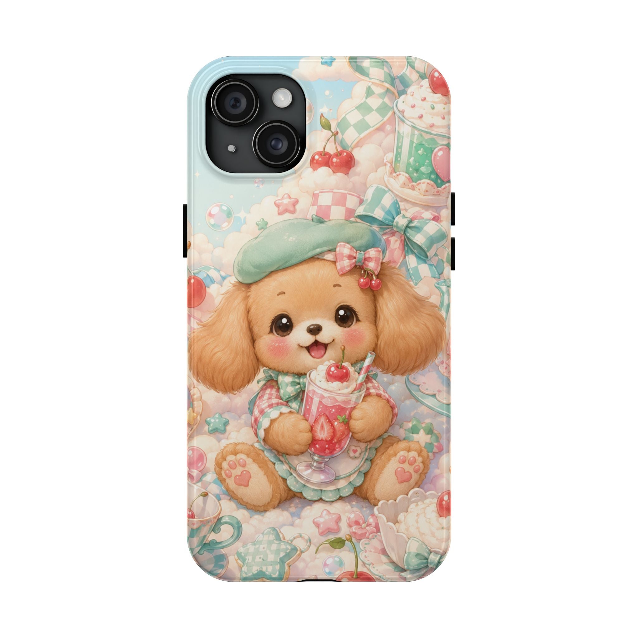 Cute Puppy Phone Case — Kawaii Dog with Milkshake Tough Protective Cover