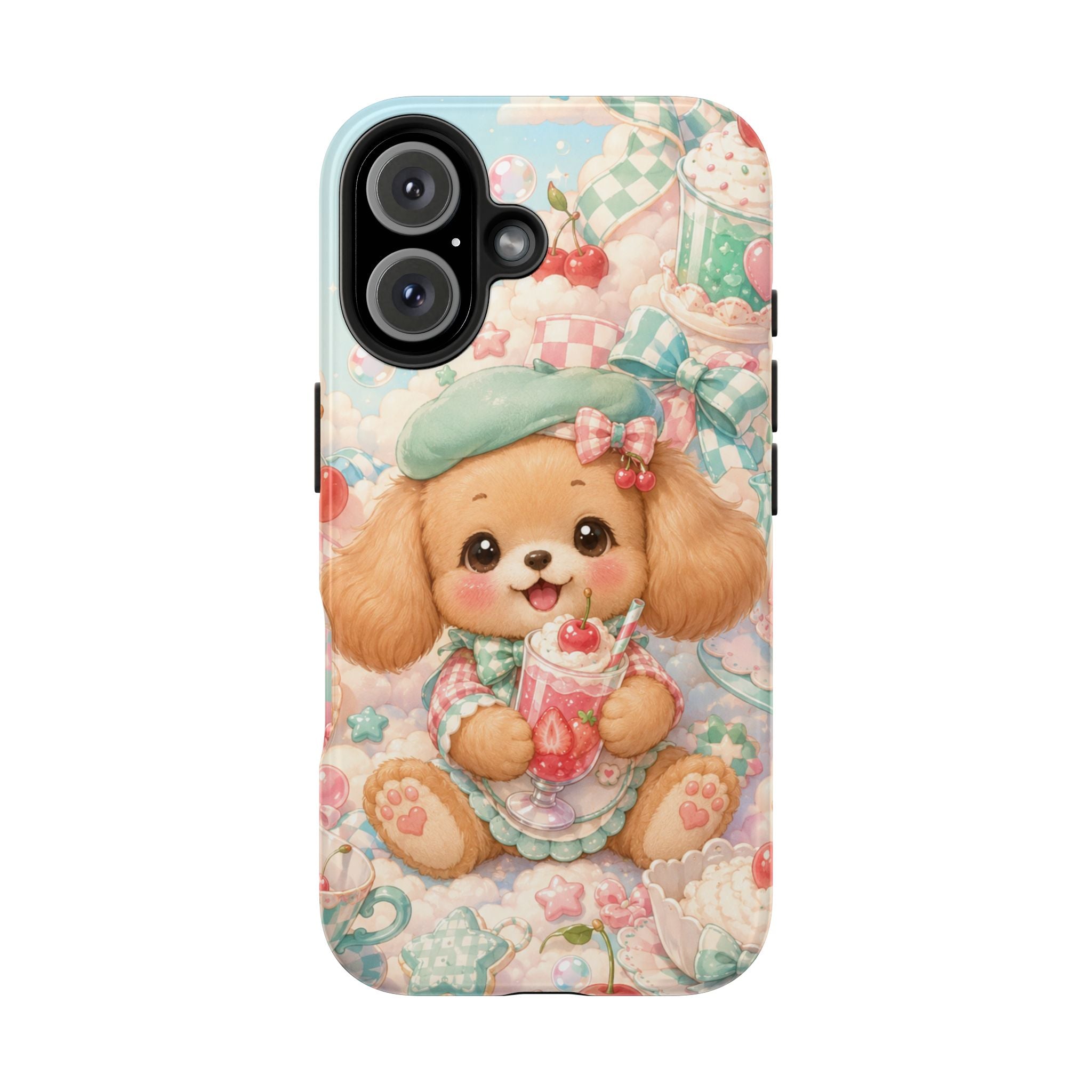 Cute Puppy Phone Case — Kawaii Dog with Milkshake Tough Protective Cover