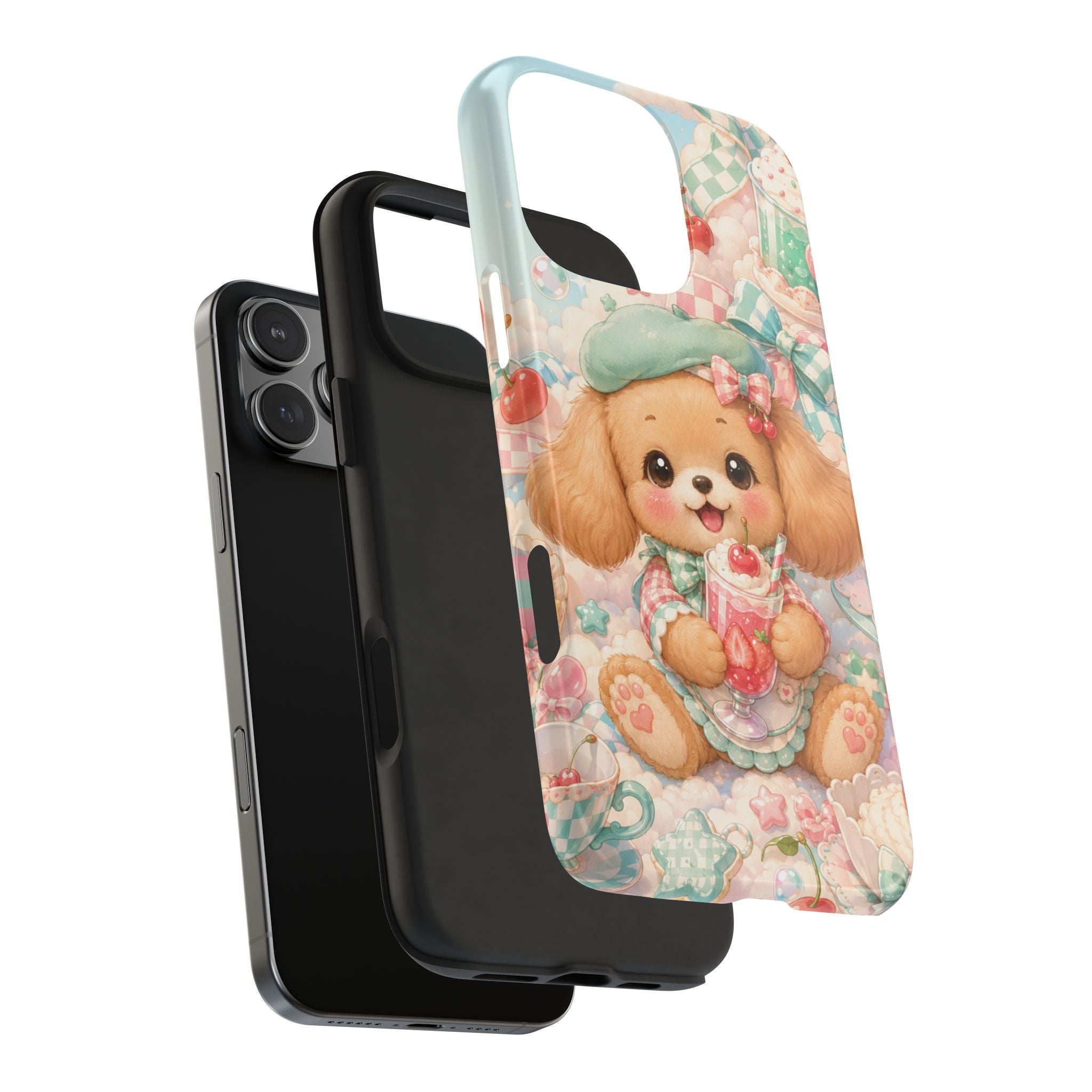 Cute Puppy Phone Case — Kawaii Dog with Milkshake Tough Protective Cover