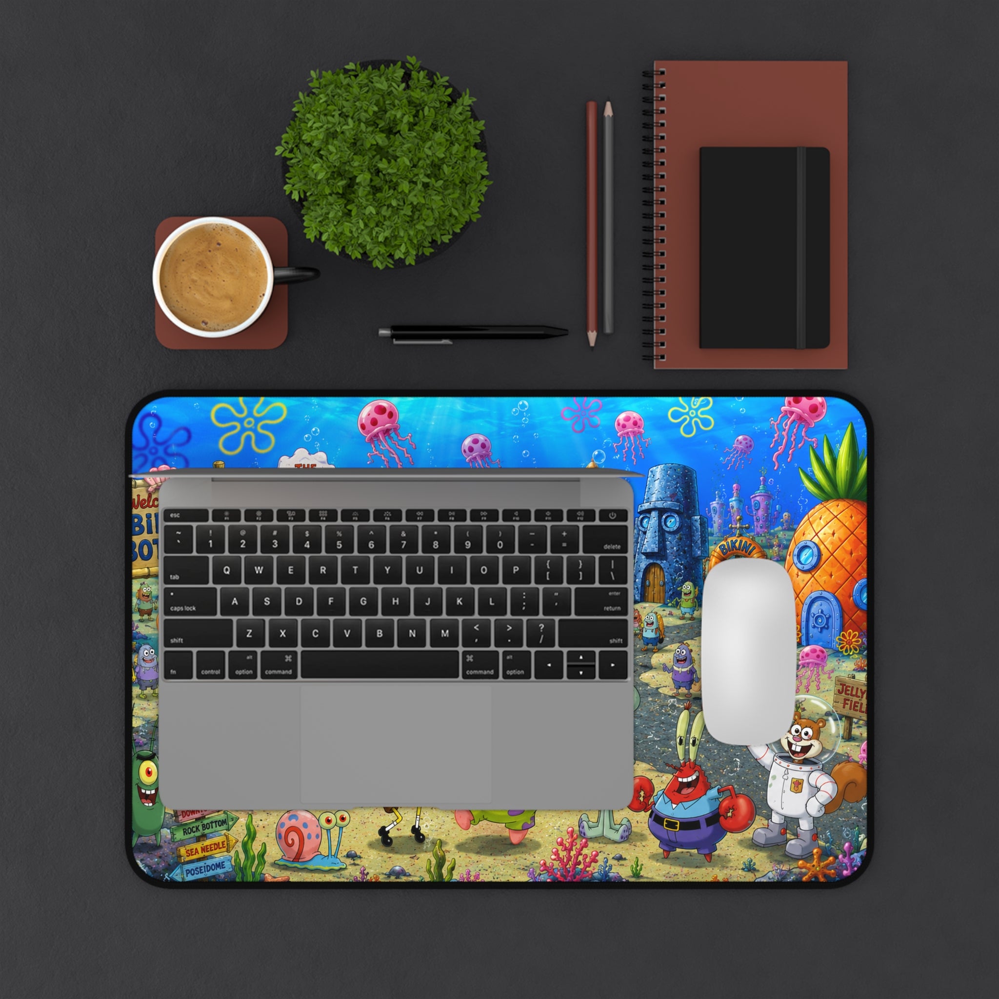 Underwater Cartoon Characters Desk Mat | Animated Bikini Bottom Scene