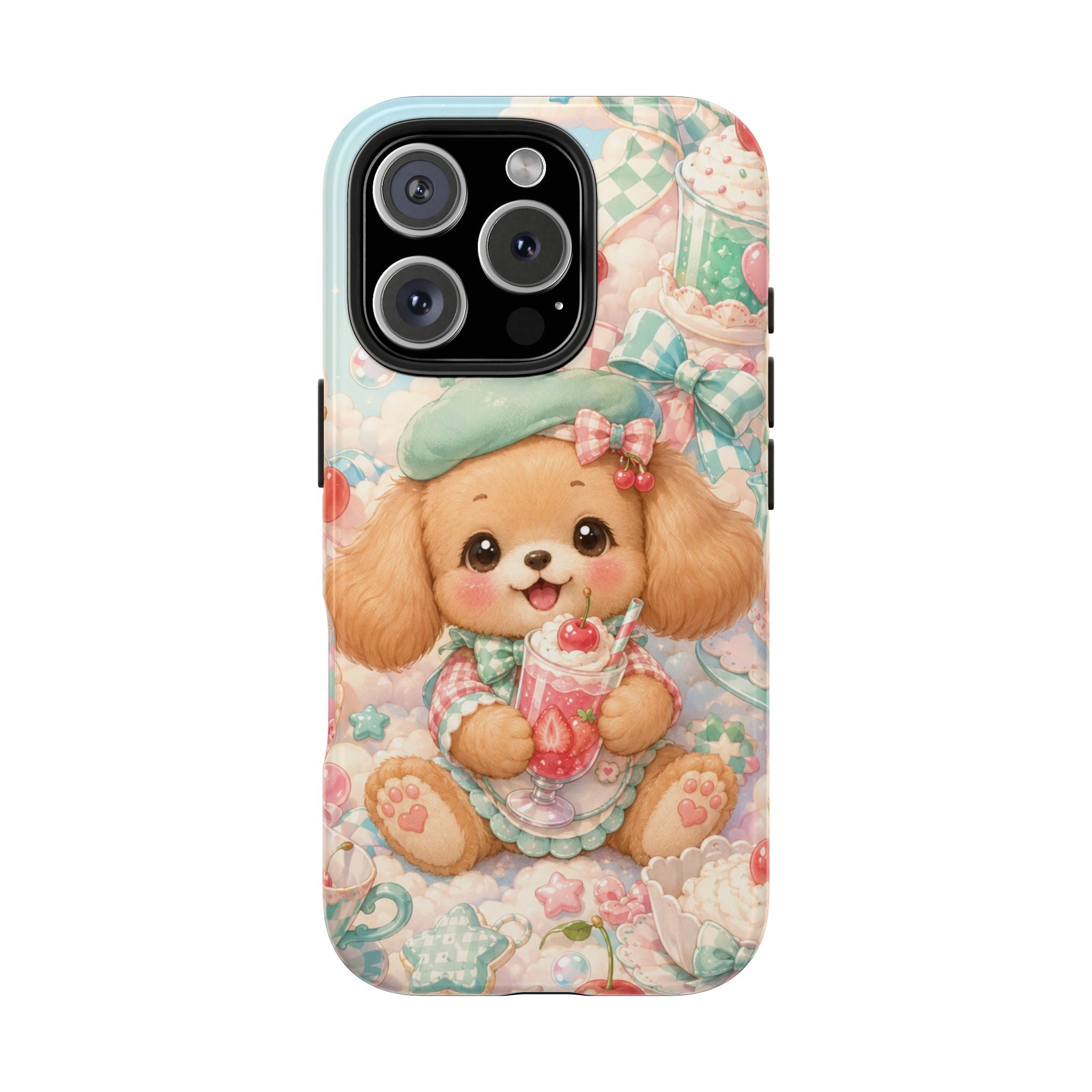 Cute Puppy Phone Case — Kawaii Dog with Milkshake Tough Protective Cover