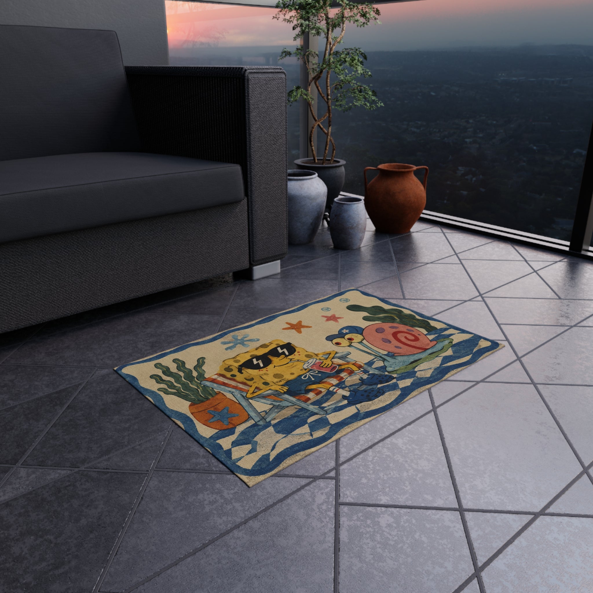 SpongeBob Beach Lounge Outdoor Rug — Patrick & Gary Patio Mat