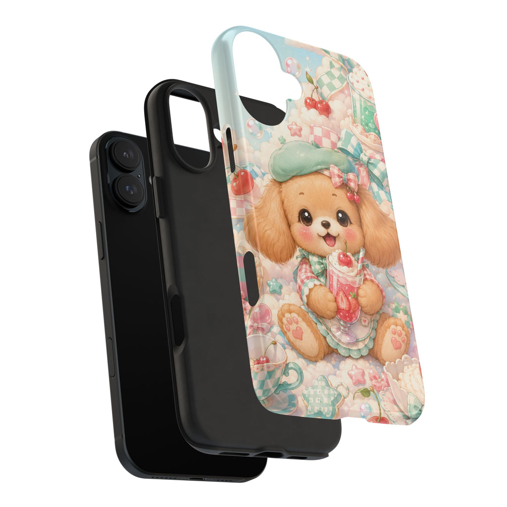Cute Puppy Phone Case — Kawaii Dog with Milkshake Tough Protective Cover