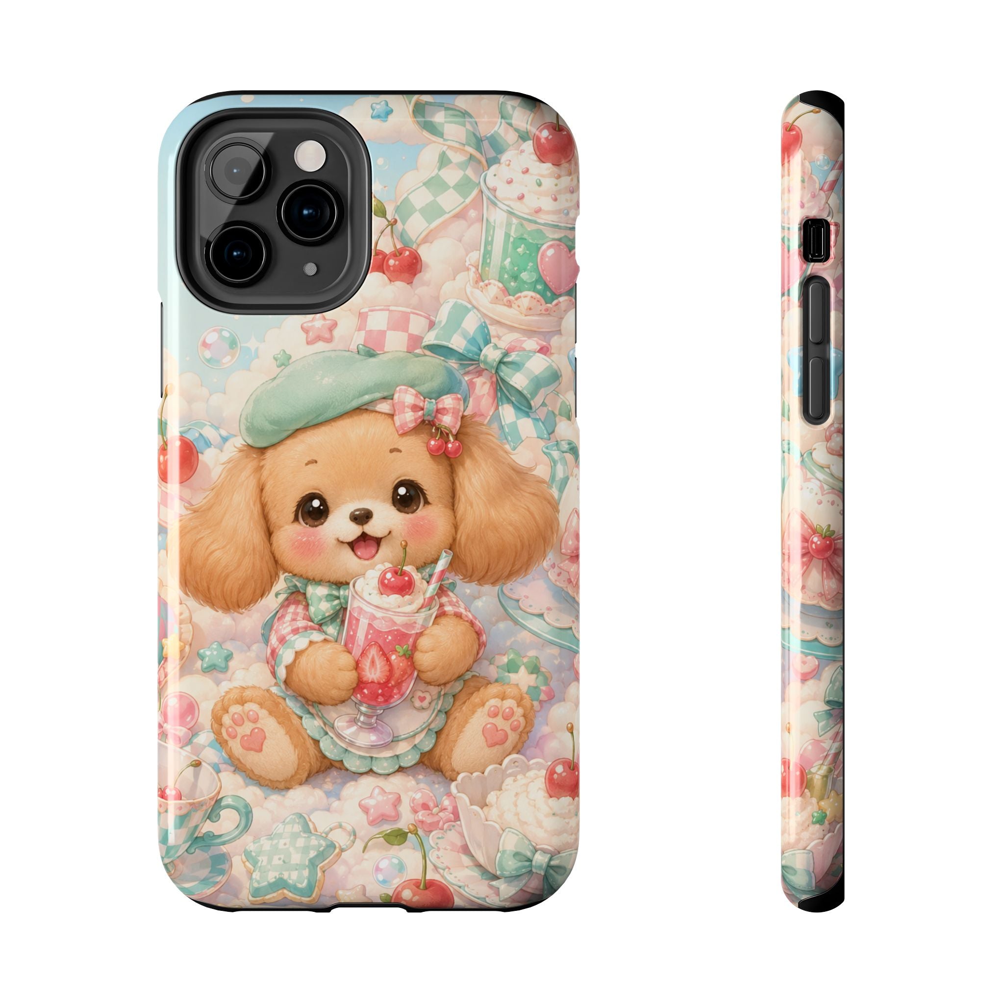 Cute Puppy Phone Case — Kawaii Dog with Milkshake Tough Protective Cover