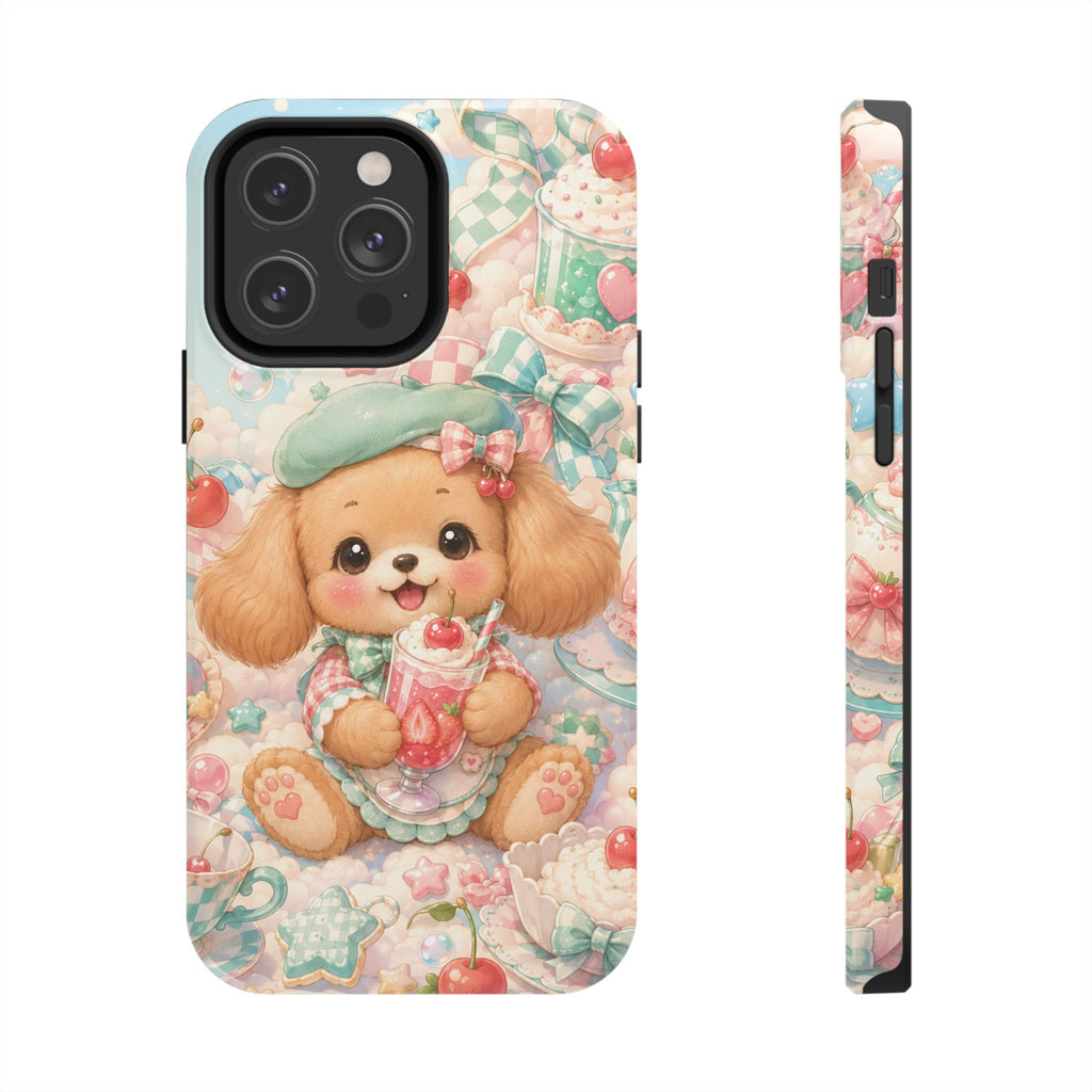 Cute Puppy Phone Case — Kawaii Dog with Milkshake Tough Protective Cover