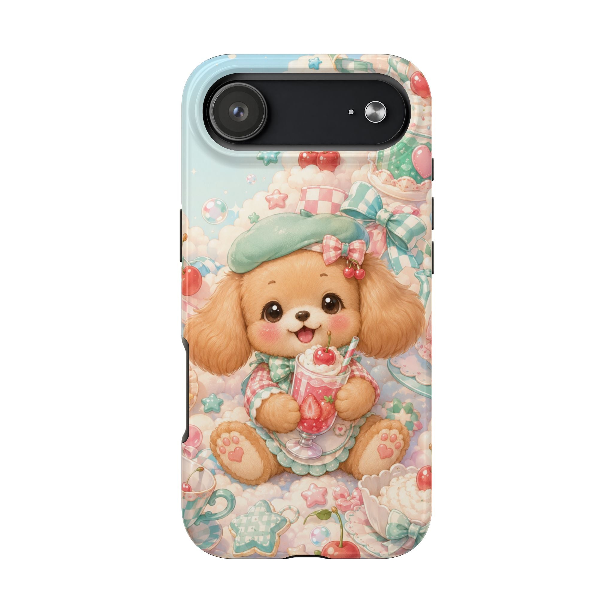 Cute Puppy Phone Case — Kawaii Dog with Milkshake Tough Protective Cover