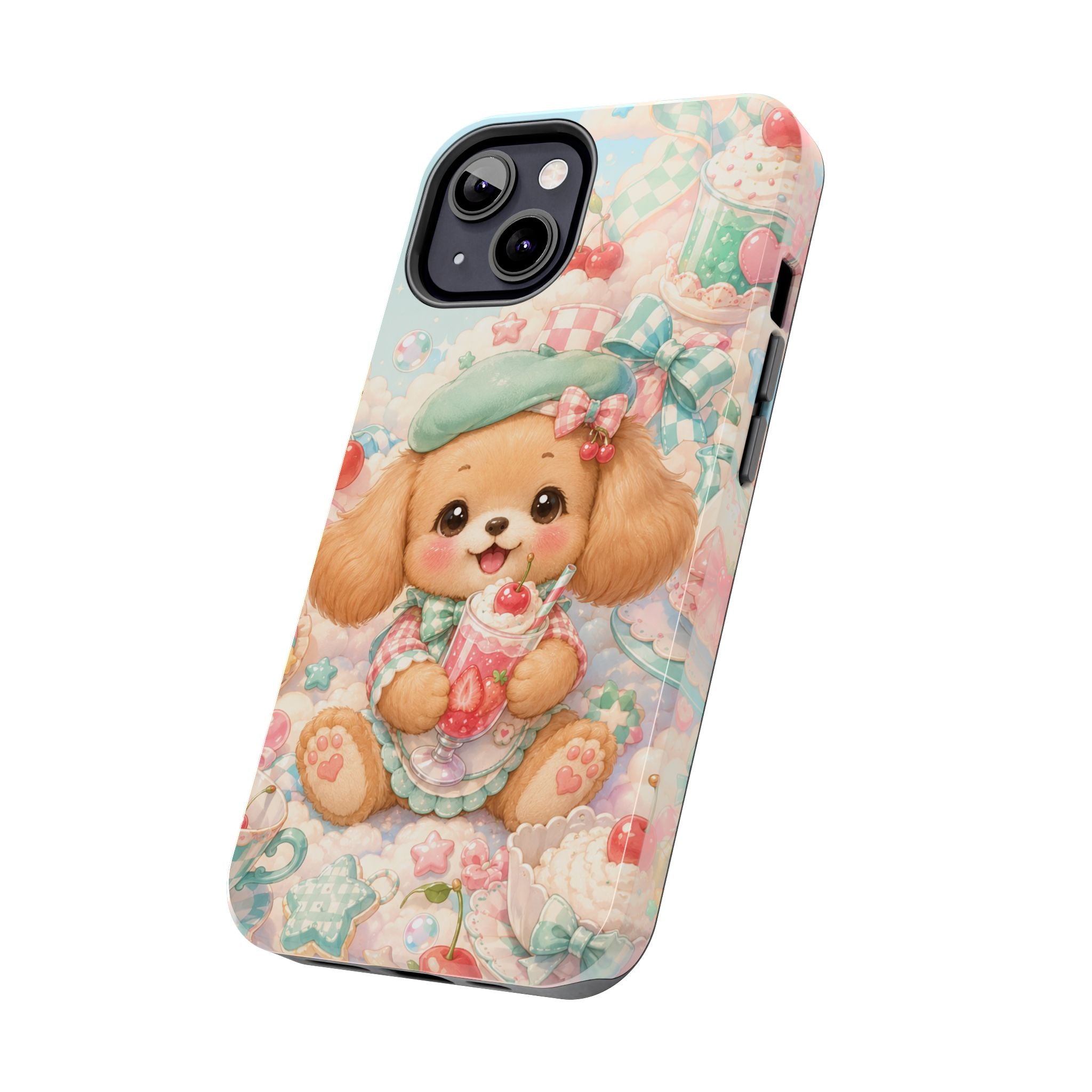 Cute Puppy Phone Case — Kawaii Dog with Milkshake Tough Protective Cover