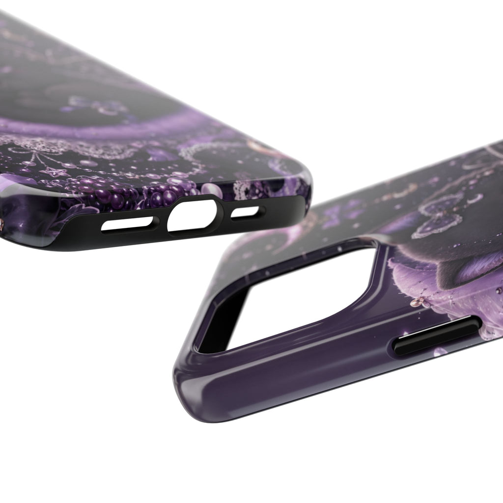 Cute Black Kitty Moon Tough Phone Case — Purple Fantasy Cat Protective Cover
